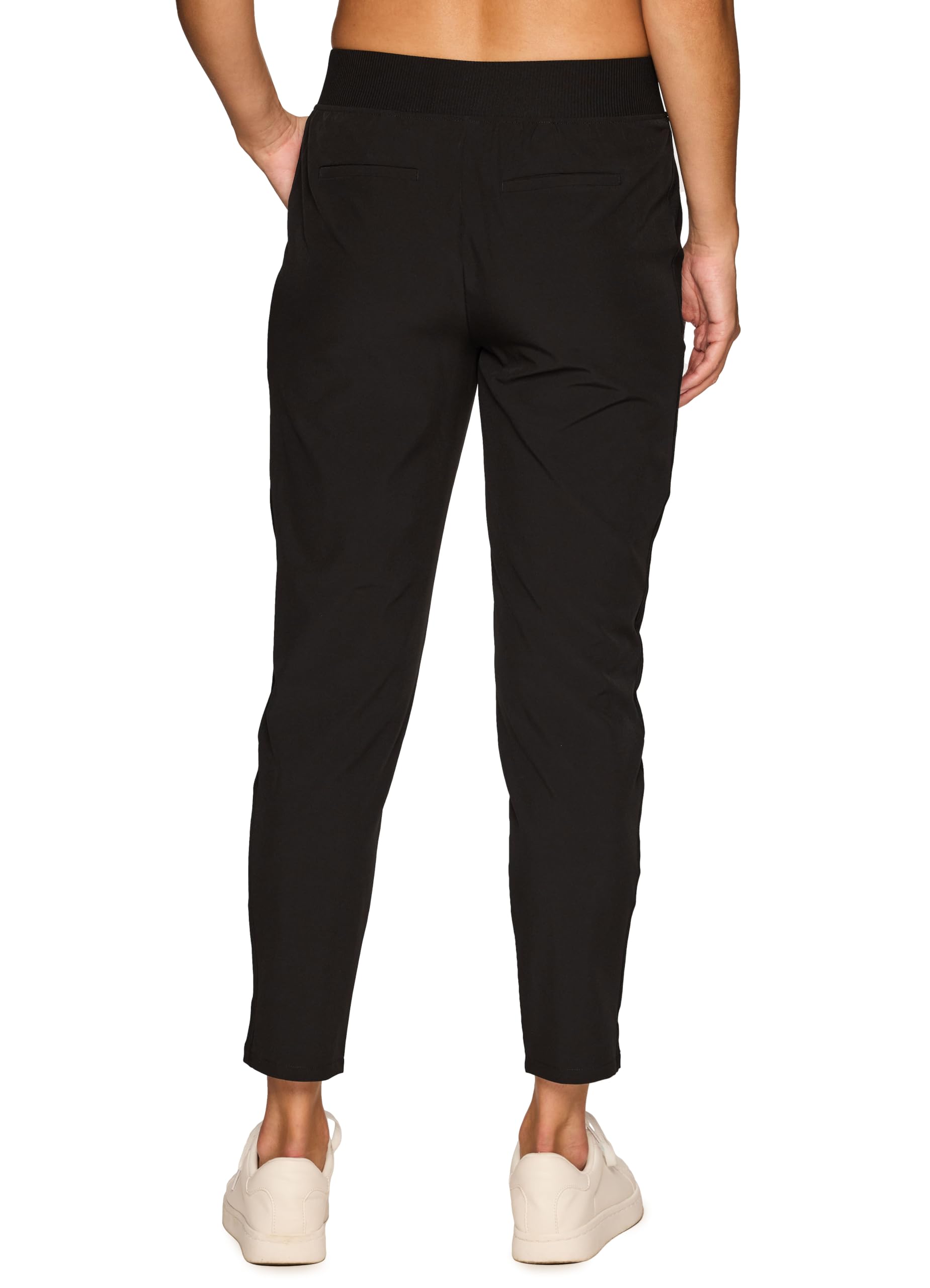 RBX Women's Quick Drying Woven Ankle Pant with Pockets Ribbed Side Jet Black S