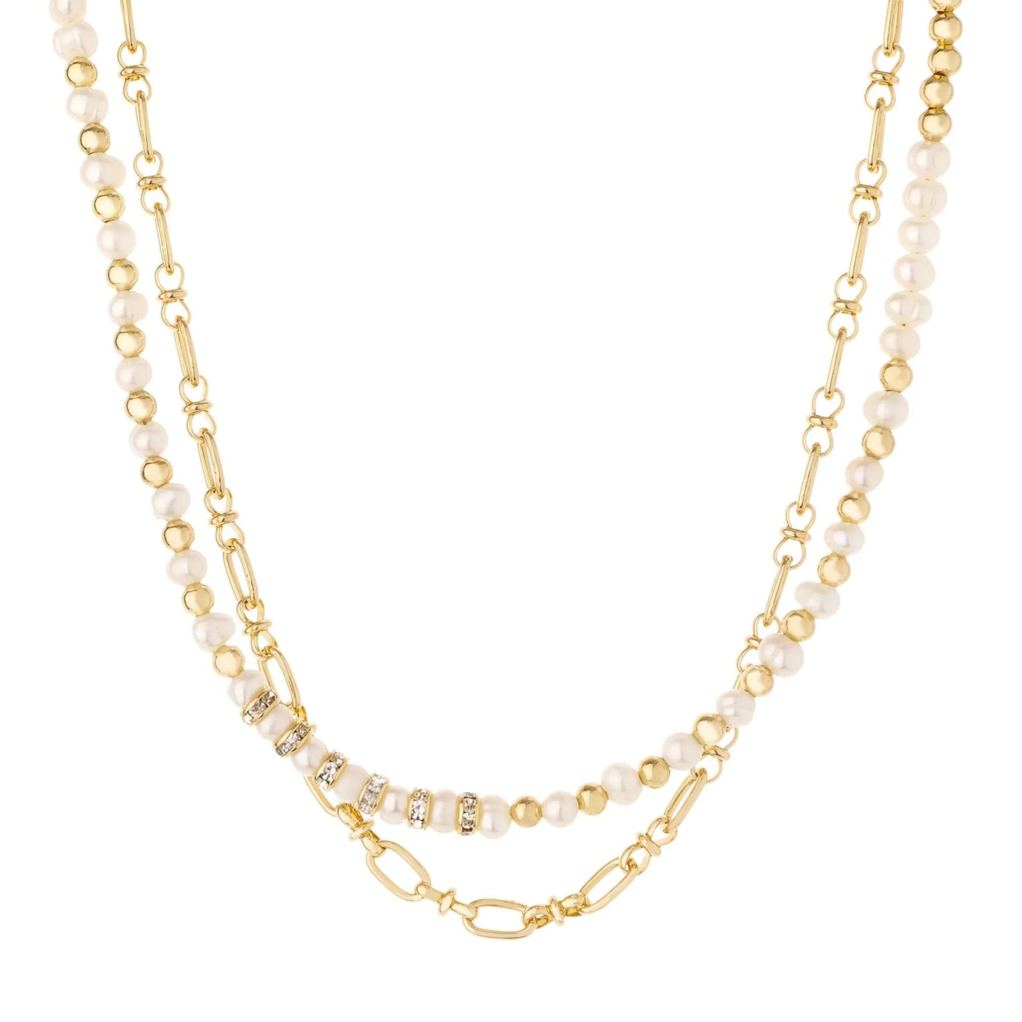 Ettika Necklace for Women. Pearl and Mini Links 18k Gold Plated and Freshwater Pearls Necklace Set. Fashion Jewelry