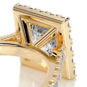 Solid Gold Handmade Engagement Ring 2 CT Princess Cut Moissanite Diamond Halo Bridal Wedding Rings for Anniversary Propose Gifts (10K Solid Yellow Gold)