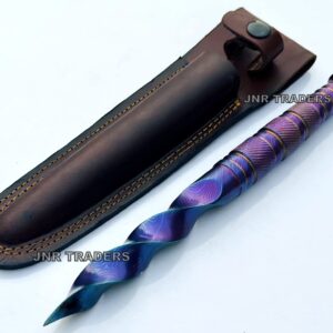 JNR Traders Damascus Tri Edge Dagger with Sheath 10 Inch Full Tang Fixed Blade knife 3744