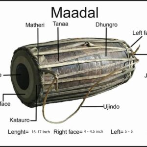 Himalayan Craft Madal Drum Wooden Nepali Folk Instrument Authentic Design 16 IN Large Drum Madal For Fun, For All Age Groups Of Musicians, Gift Birthday Party - Hand Carved In Nepal