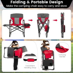 Tangkula Camping Chairs, Folding Camp Chair with Side Table, Cooler Bag, Portable Outside Padded Lawn Chair for Travel, Picnic, Fishing, Heavy Duty Oversized Director Chair for Adults, Supports 400lbs