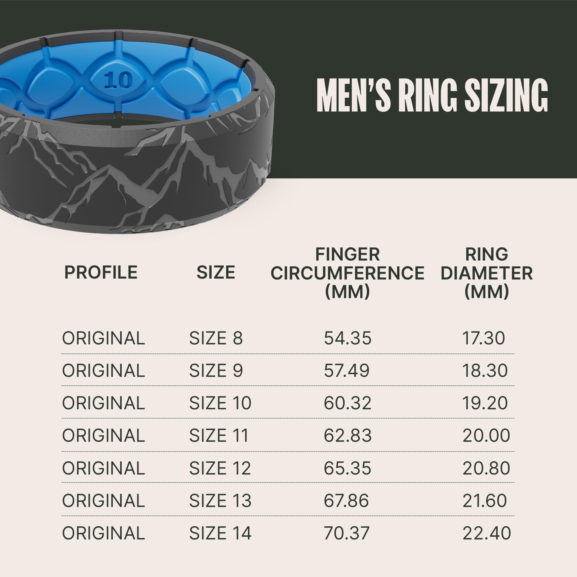 Groove Life 3D Etched Edge Range Deep Stone Silicone Ring Breathable Rubber Wedding Rings for Men, Lifetime Coverage, Unique Design, Comfort Fit Ring - Size 15