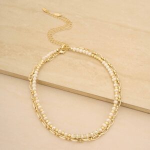 Ettika Necklace for Women. Pearl and Mini Links 18k Gold Plated and Freshwater Pearls Necklace Set. Fashion Jewelry