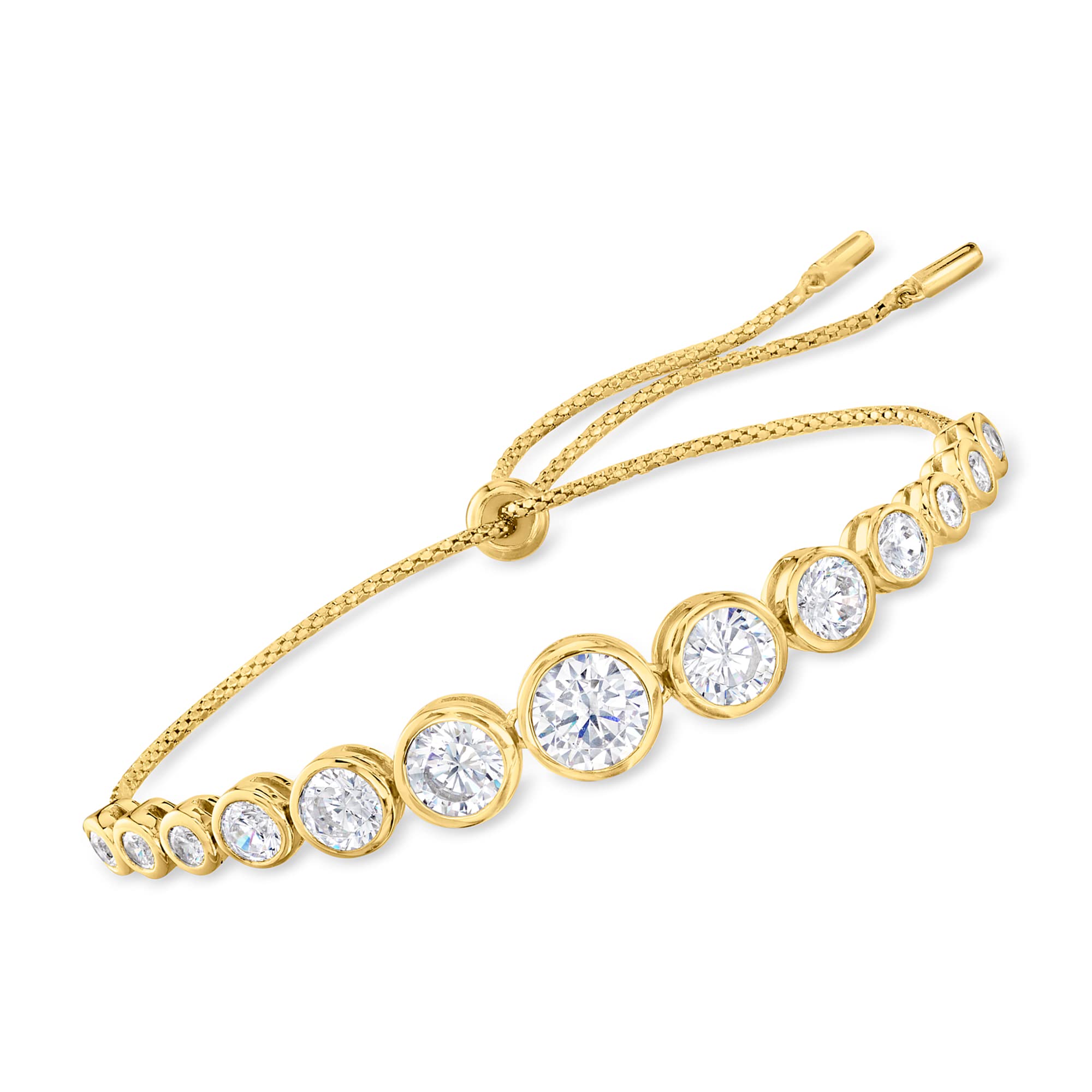 Ross-Simons 4.80 ct. t.w. CZ Graduated Bolo Bracelet in 18kt Gold Over Sterling