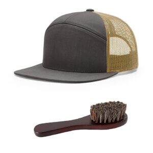 richardson 168 hi-pro trucker snapback cap bundle with thp hat & clothing brush (charcoal/old gold)