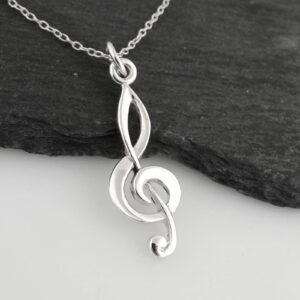 treble clef pendant necklace - 925 sterling silver - music musician songwriter