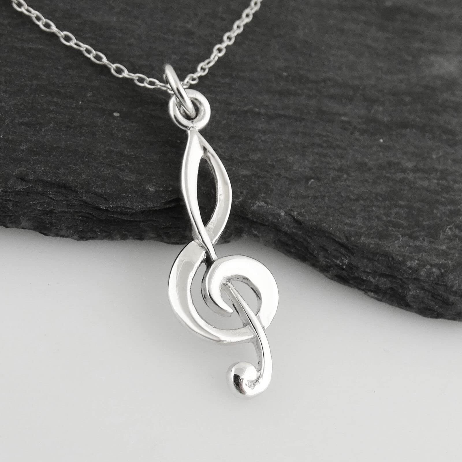 Treble Clef Pendant Necklace - 925 Sterling Silver - Music Musician Songwriter