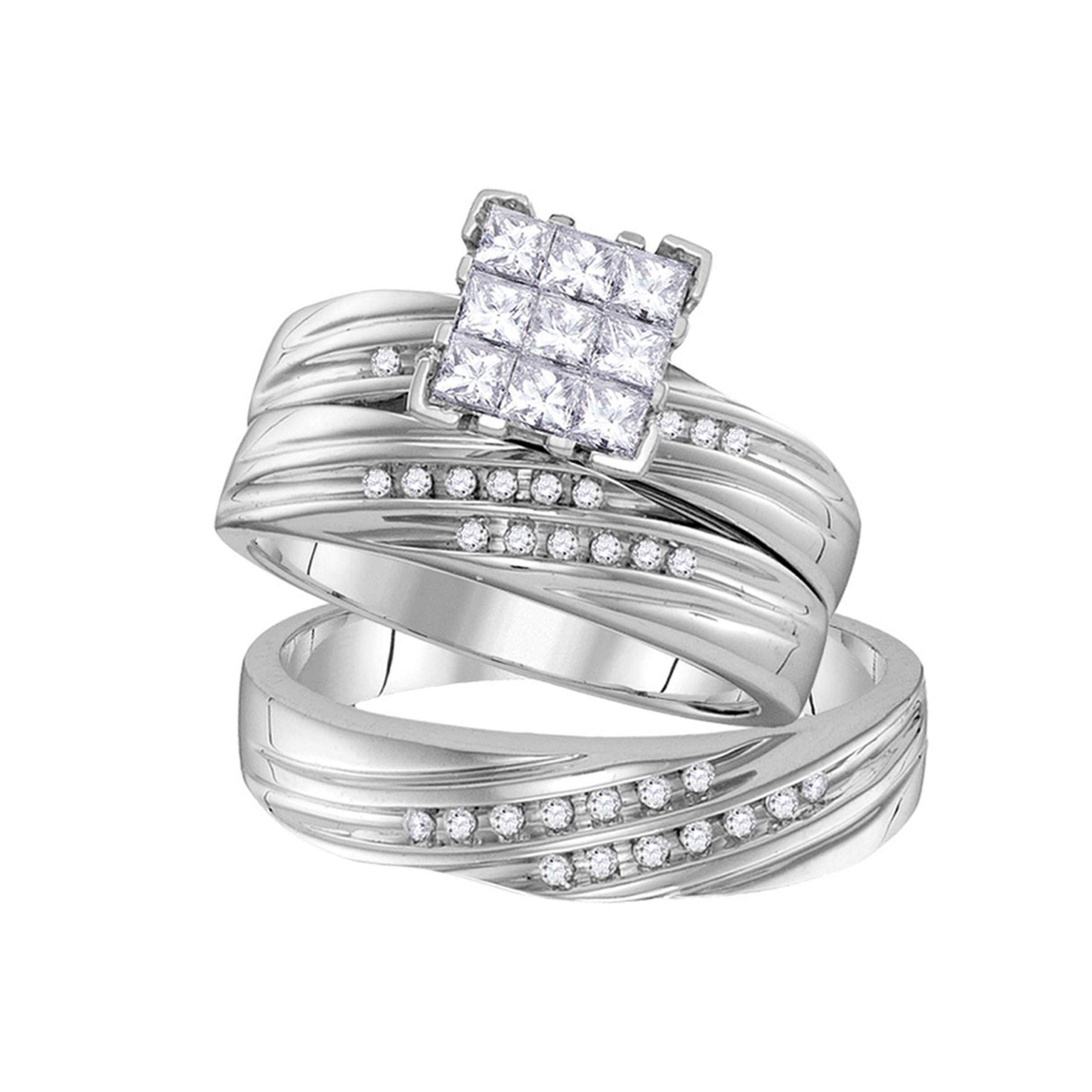 Dazzlingrock Collection 0.82 Carat (Ctw) 3/4 Ctw-Diamond Trio Set, 10K White Gold, Size 10