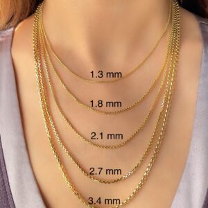 JEWELHEART 14K Real Gold Round Box Chain 1.3mm Yellow Real Gold Chains For Men Diamond Cut Link Chain Necklace For Women with Lobster Clasp 22"