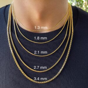 JEWELHEART 14K Real Gold Round Box Chain 1.3mm Yellow Real Gold Chains For Men Diamond Cut Link Chain Necklace For Women with Lobster Clasp 22"