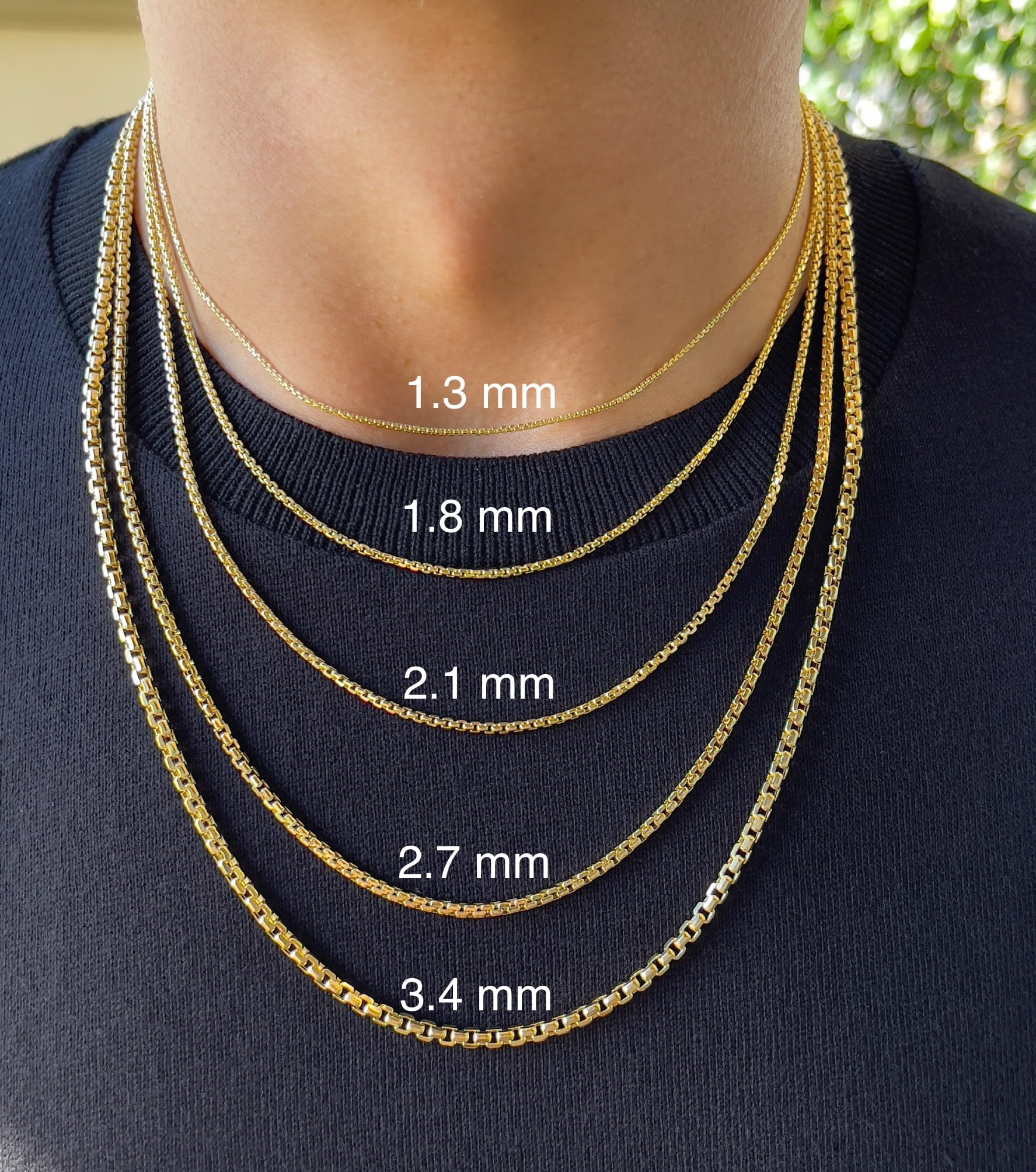 JEWELHEART 14K Real Gold Round Box Chain 1.3mm Yellow Real Gold Chains For Men Diamond Cut Link Chain Necklace For Women with Lobster Clasp 22"