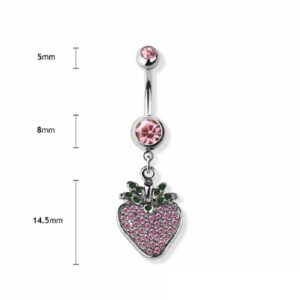 Pierced Owl 14GA 316L Stainless Steel Pink CZ Crystal Strawberry Dangling Belly Button Ring (Gold Tone)