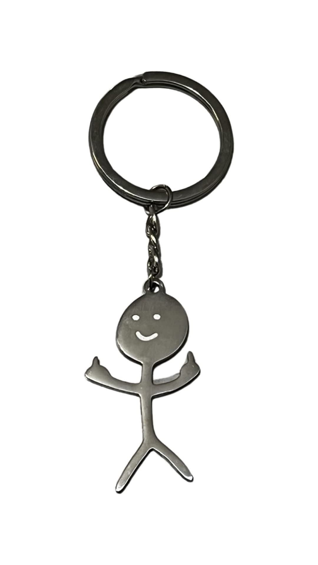 Pendantify Funny Middle Finger Doodle Keychain | Flip Off Doodle Keychain | Smiley Stickman Matchstick Doodle Keychain (Silver)