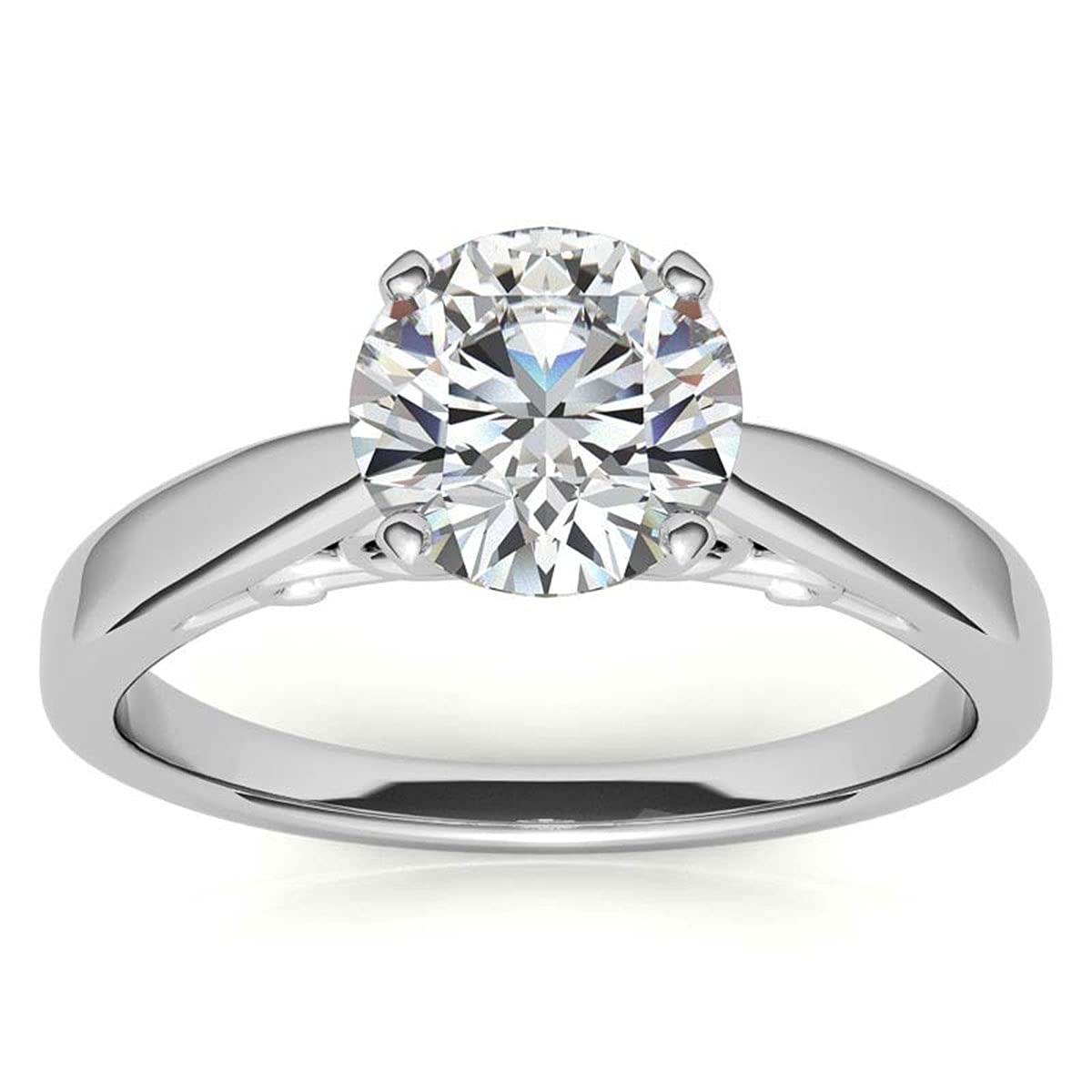 FACETS JEWELS Full White D Color 1.00 Carat Round Cut VVS1 Moissanite Diamond Solitaire ring Engagement And Wedding ring - 925 Sterling Silver Size 6.5