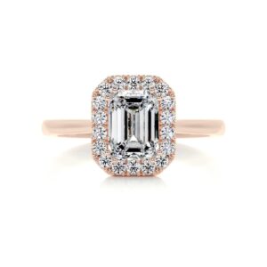 solid gold handmade moissanite wedding rings 2 ct emerald cut diamond halo bridal engagement rings for anniversary propose gifts (18k solid rose gold)