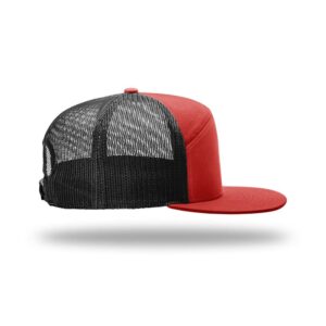 Richardson 168 Hi-Pro Trucker Snapback Cap Bundle with THP Hat & Clothing Brush (Red/Black)