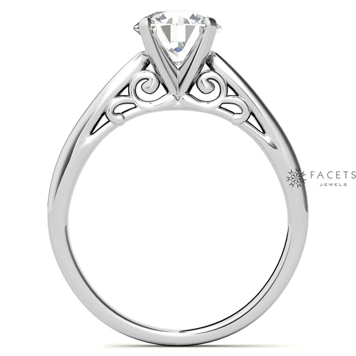 FACETS JEWELS Full White D Color 1.00 Carat Round Cut VVS1 Moissanite Diamond Solitaire ring Engagement And Wedding ring - 925 Sterling Silver Size 6.5