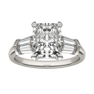 14k white gold forever one colorless 9x7mm radiant moissanite engagement ring-size 5.25 3.61cttw dew by charles & colvard