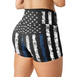 HGps8w 4th of July Womens Cross Waist Workout Yoga Shorts American Flag Soft Stretch Patriotic Shorts Sports Running Leggings