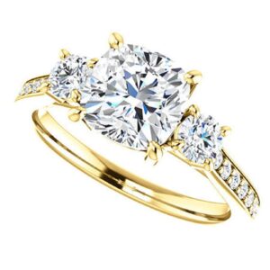 14K Gold 3 CT Cushion Cut VVS1 Colorless Moissanite Engagement Ring for Woman Bridal Set Handmade Diamond Wedding Ring for Gifts (4)