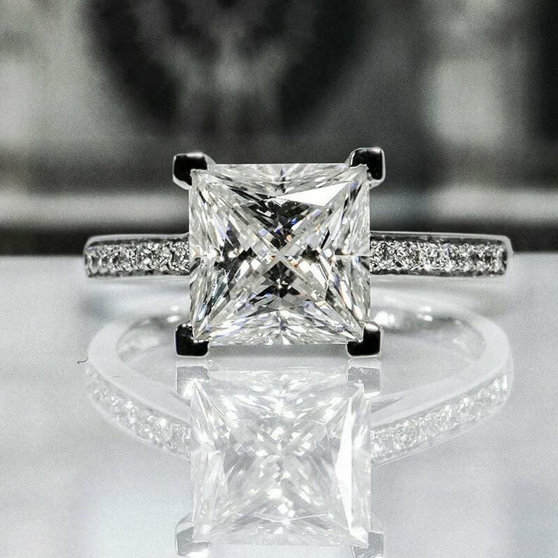 DALOZA 1.90 CT 925 Solitaire With Accents Engagement Wedding Princess Cut Moissanite Ring (3.25)