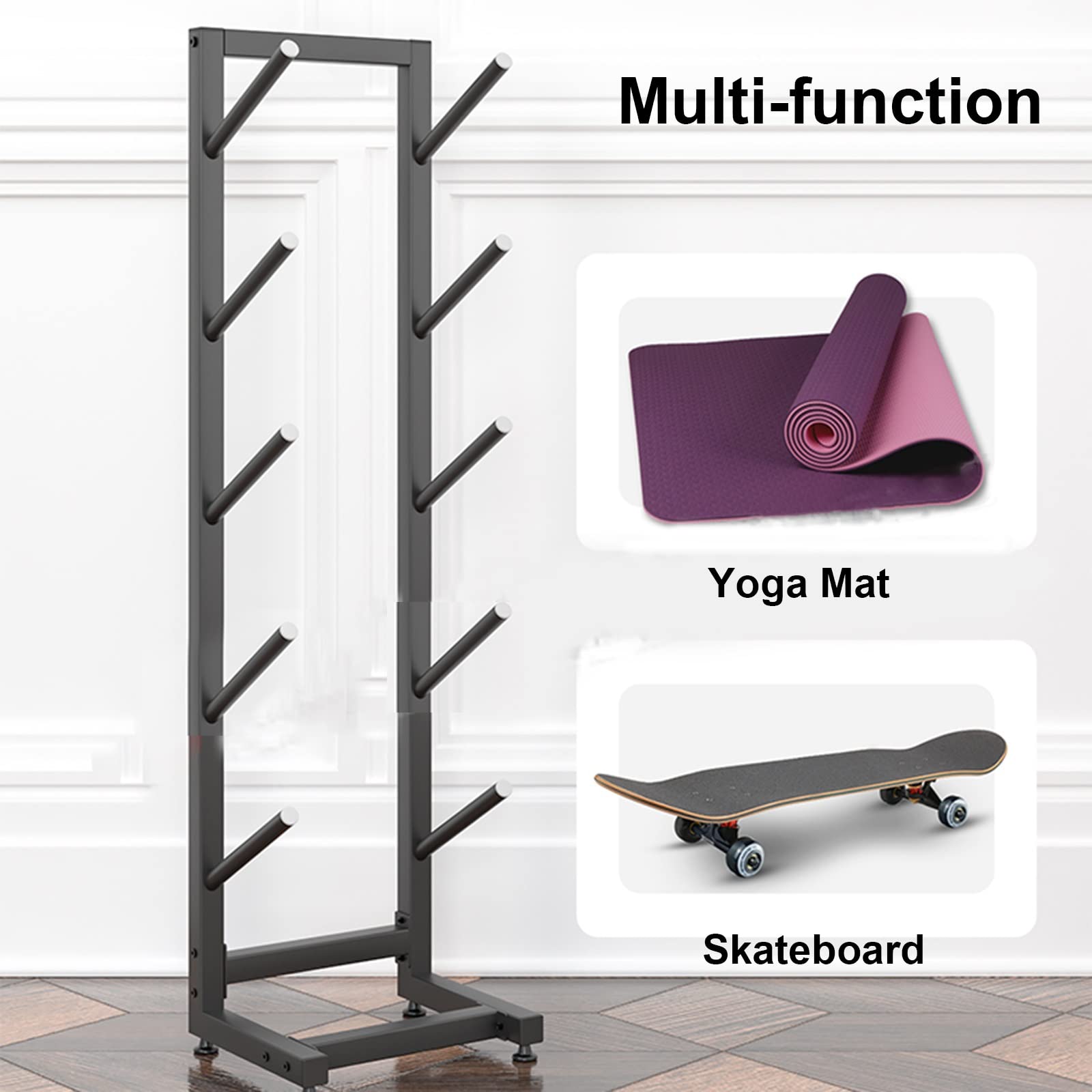 WDJBPSH 5-Tier Skateboard Storage Rack, Black Equipment Organization for Deck/Longboard/Standard Skateboards/Scooters/Yoga Mat, Easy Assemble (Color : Single Side)