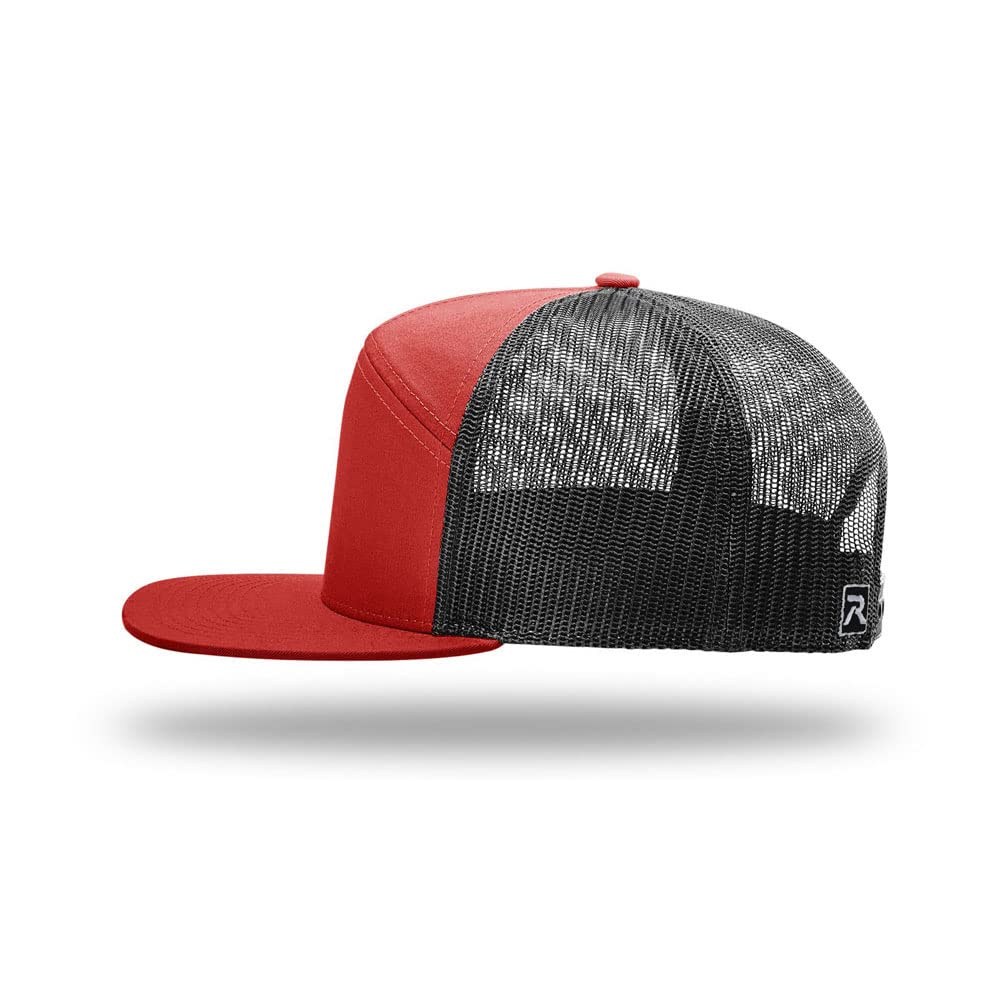 Richardson 168 Hi-Pro Trucker Snapback Cap Bundle with THP Hat & Clothing Brush (Red/Black)