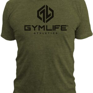 GYM LIFE Men's Power Up Athletic Performance Short Sleeve Workout T-Shirt, Olive Green (3X-Large)