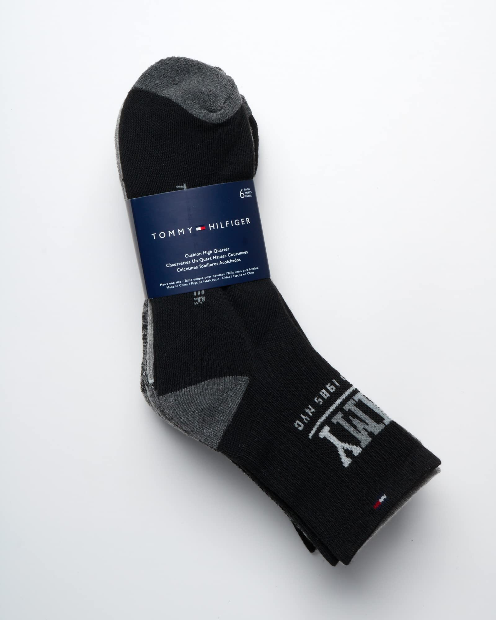 Tommy Hilfiger Men's Socks - Athletic Cushioned High Quarter Cut Socks (6 Pack), Size 7-12, Black Assorted