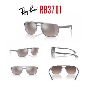 Ray-Ban RB3701 004/5J 59MM Gunmetal/Grey Mirror Chromance Polarized Rectangle Sunglasses for Men + BUNDLE With Designer iWear Eyewear Kit