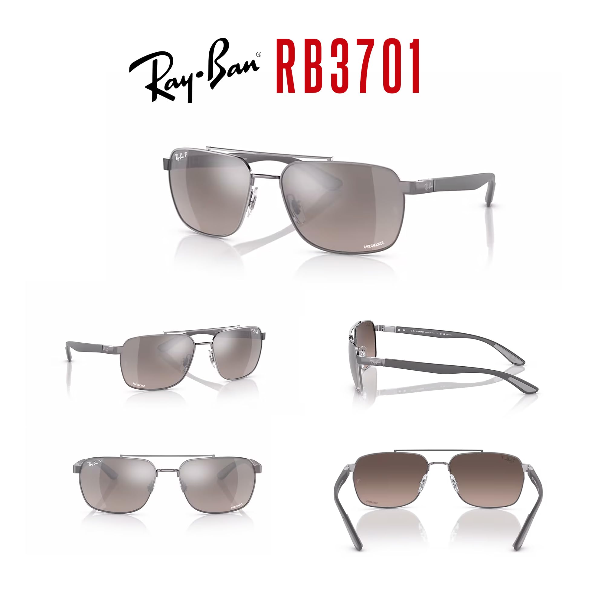 Ray-Ban RB3701 004/5J 59MM Gunmetal/Grey Mirror Chromance Polarized Rectangle Sunglasses for Men + BUNDLE With Designer iWear Eyewear Kit