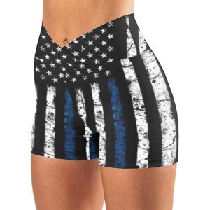 hgps8w 4th of july womens cross waist workout yoga shorts american flag soft stretch patriotic shorts sports running leggings