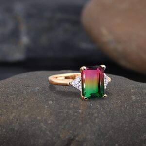 emerald cut watermelon tourmaline engagement ring women's wedding ring art deco bridesmaid jewelry gift for wife delicate bridal ring by kanishka gems jewels