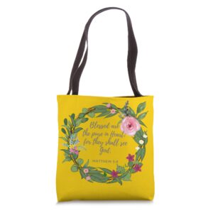 blessed are the pure in heart unique christian fashion tote bag