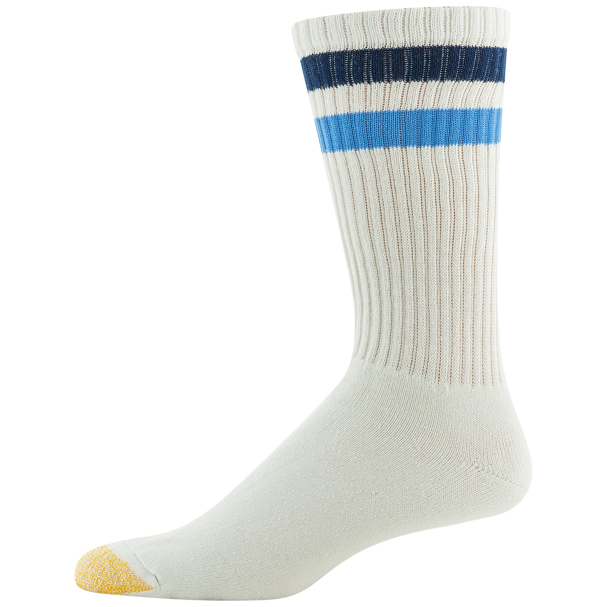 GOLDTOE Men's 656S Cotton Crew Athletic Socks, Multipairs, Stripe White/Light Blue Assorted (6-Pairs), Large