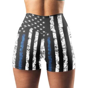 HGps8w 4th of July Womens Cross Waist Workout Yoga Shorts American Flag Soft Stretch Patriotic Shorts Sports Running Leggings