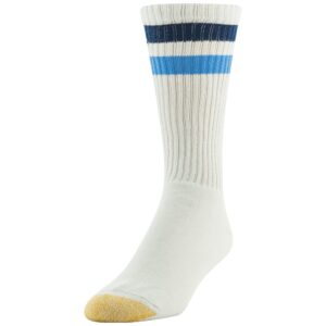 GOLDTOE Men's 656S Cotton Crew Athletic Socks, Multipairs, Stripe White/Light Blue Assorted (6-Pairs), Large