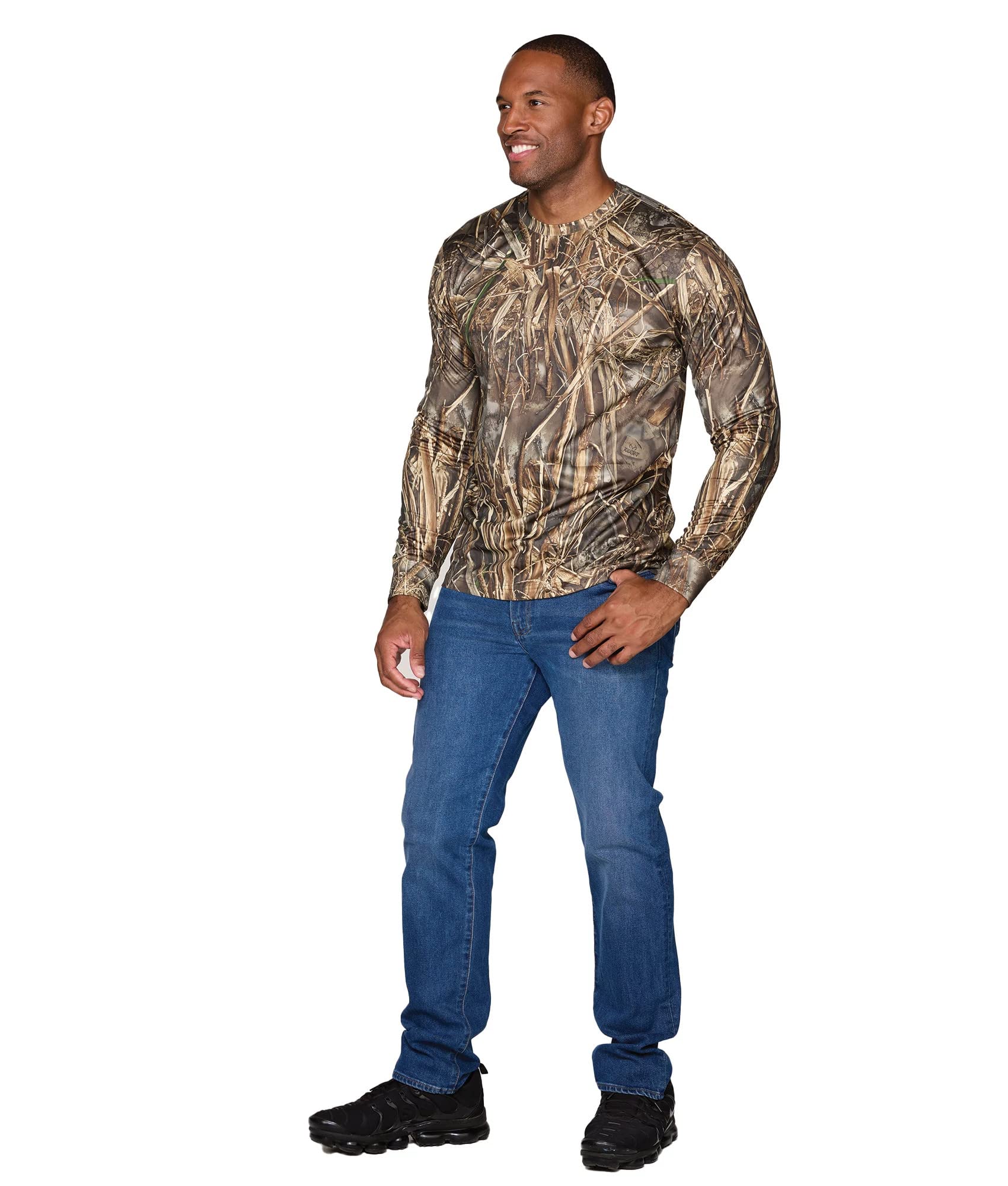 Realtree Men's Essential Camo Lightweight Performance Long Sleeve Shirt (RT MAX-7, Small)