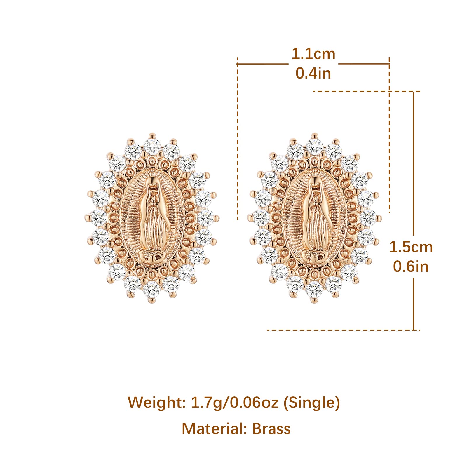 HZMAN 14K Gold Plated Virgin Mary Stud Earrings Hypoallergenic Cubic Zirconia Our Lady of Guadalupe Stud Earring for Women Jewelry Gift