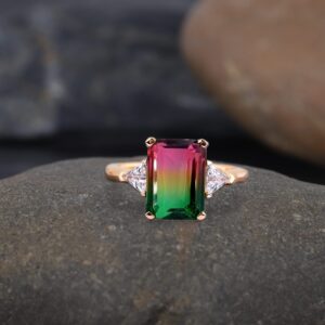 emerald cut watermelon tourmaline engagement ring women's wedding ring art deco bridesmaid jewelry gift for wife delicate bridal ring by kanishka gems jewels