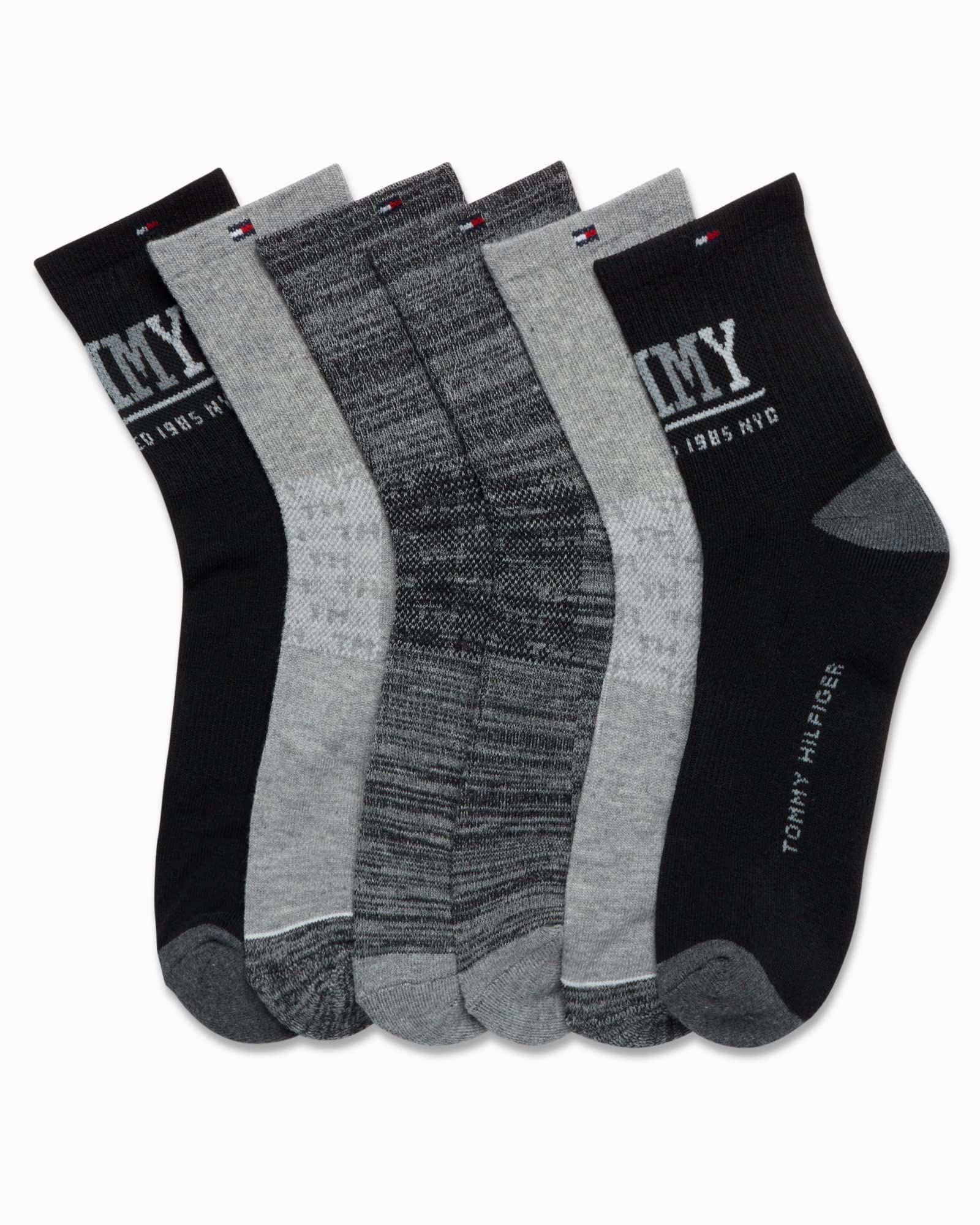 Tommy Hilfiger Men's Socks - Athletic Cushioned High Quarter Cut Socks (6 Pack), Size 7-12, Black Assorted