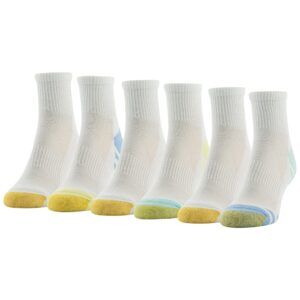 GOLDTOE Women's Half Cushion Sport Quarter Socks with Mesh, 6-Pairs, Aqua Assorted, Medium