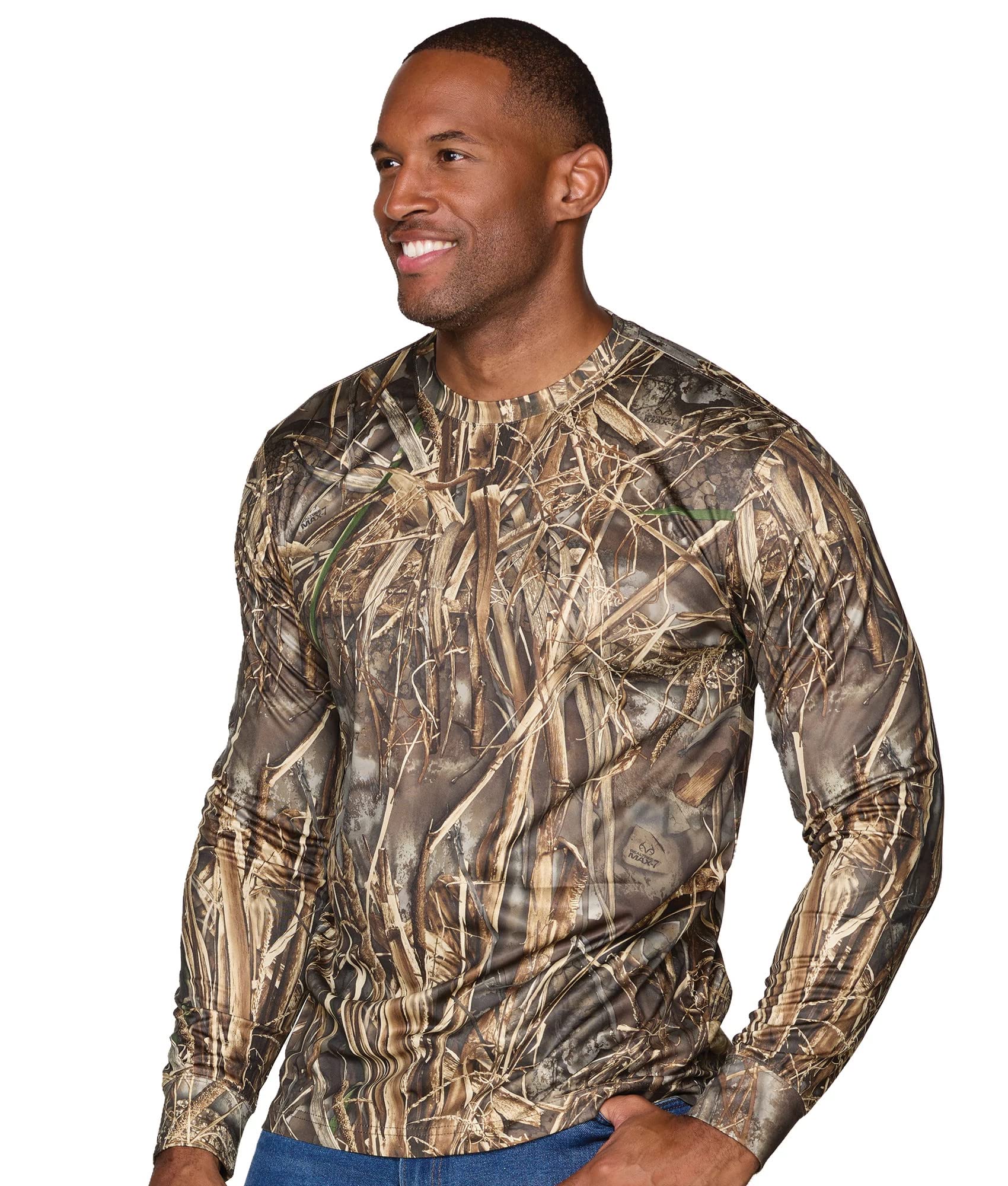 Realtree Men's Essential Camo Lightweight Performance Long Sleeve Shirt (RT MAX-7, Small)