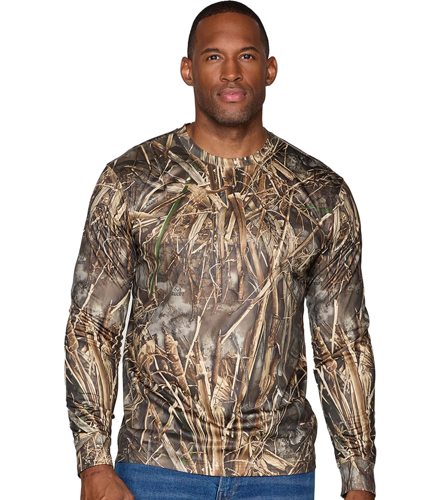 Realtree Men's Essential Camo Lightweight Performance Long Sleeve Shirt (RT MAX-7, Small)