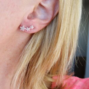 Star Ear Climber Earrings - 925 Sterling Silver - 3 Stars Stud Climber Crawlers Adorable Statement Jewelry Earrings for Women