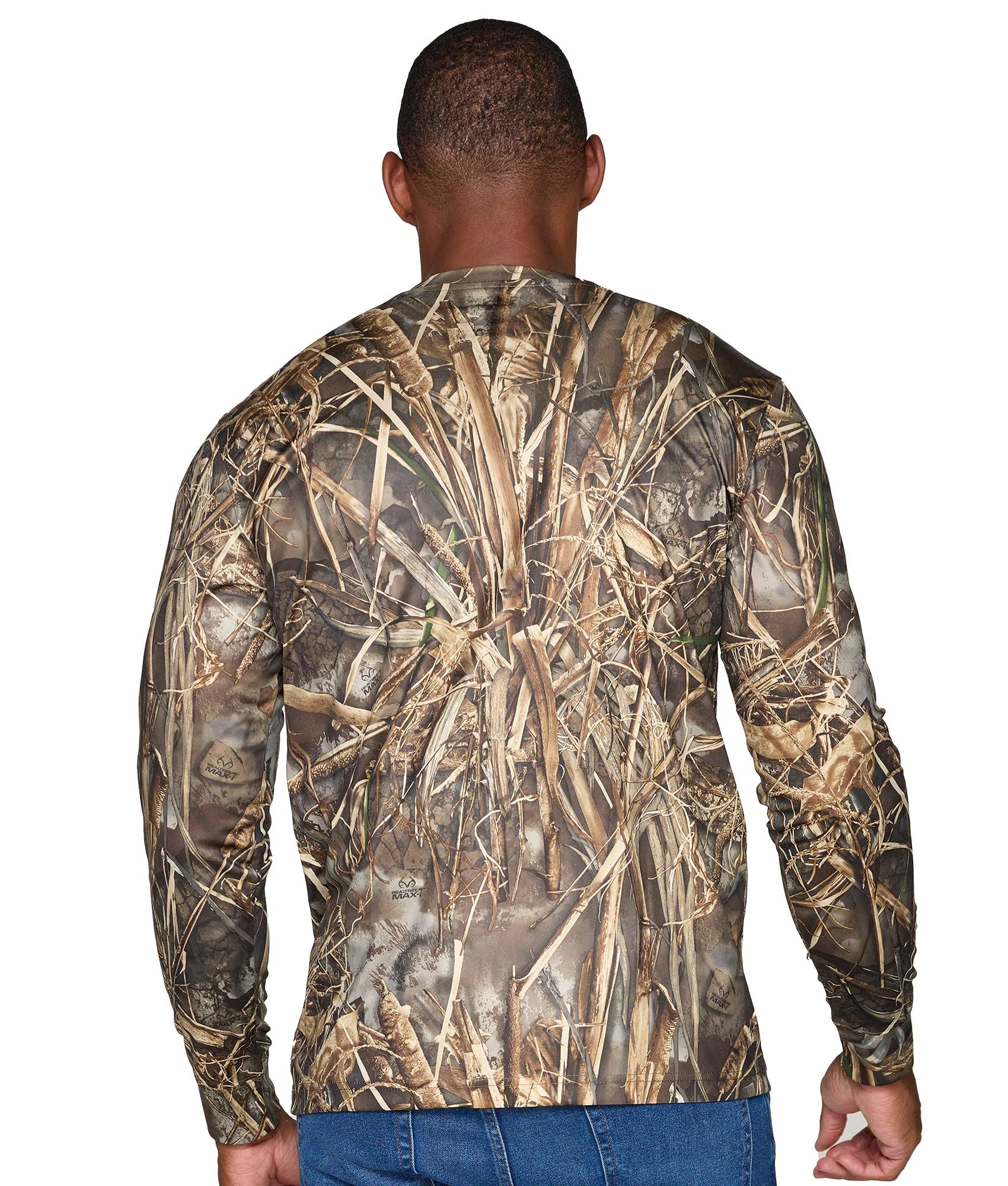 Realtree Men's Essential Camo Lightweight Performance Long Sleeve Shirt (RT MAX-7, Small)