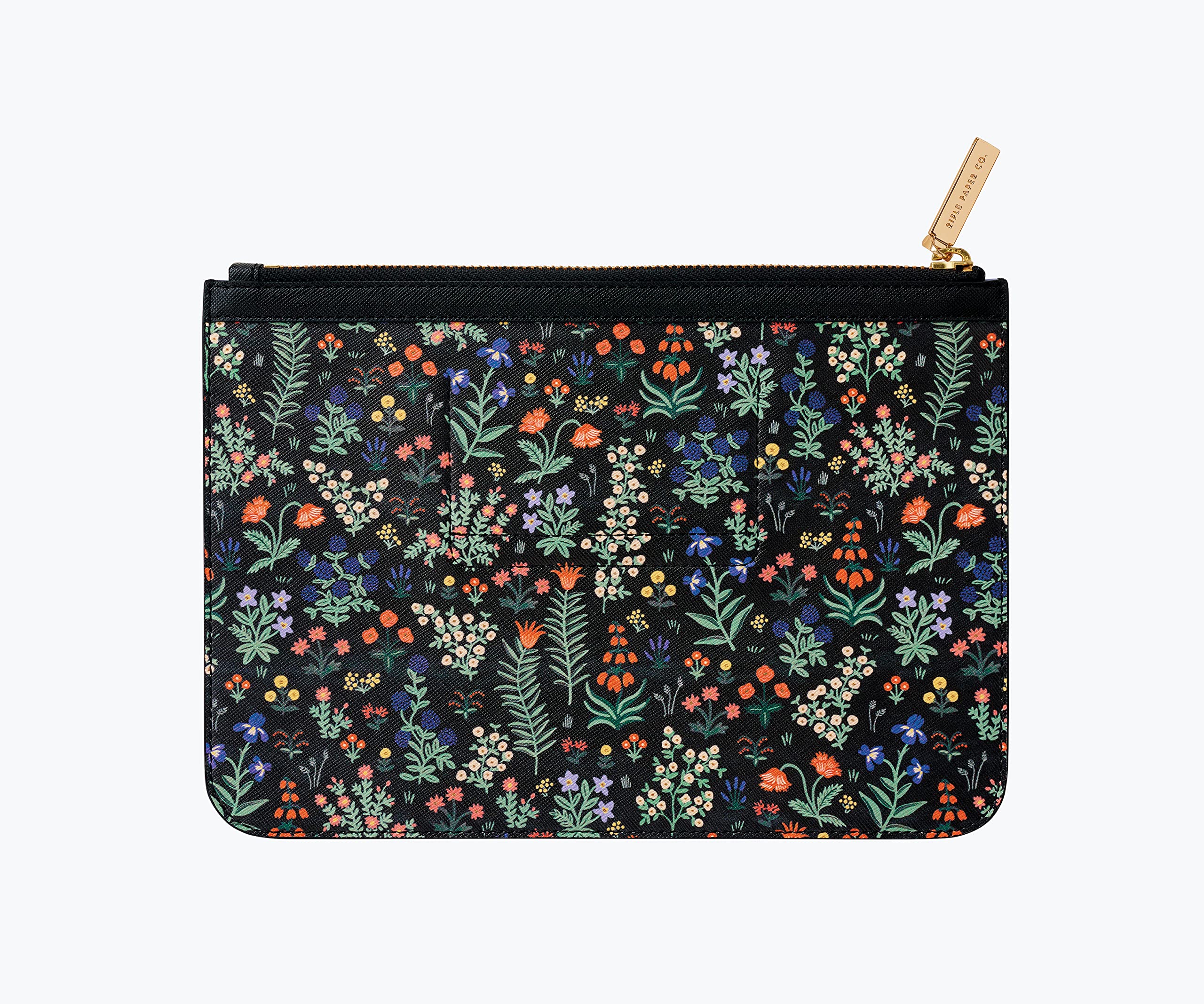 RIFLE PAPER CO. Clutch | 2 Slots for Credit Cards or ID, Gold Zipper and Hardware, Printed in Full Color with Foil Stamped Logo, Wipe Clean (9.75" L × 7" W), Menagerie Garden