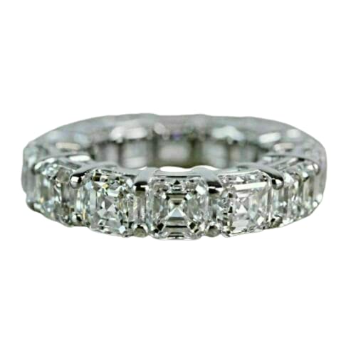 Sid Gems 4Ct Asscher Moissanite Womens Eternity Wedding Ring Band 14K White Gold Over (7)