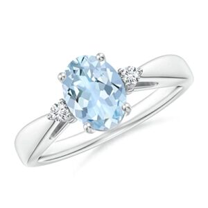 NYZA JEWELS Aquamarine Oval 8x6mm Tapered Shank Solitaire Accents Ring | Sterling Silver 925 With Rhodium Plated | Beautiful Criss-Cross Solitaire Design Ring For Women & Girls. (White, 7.5)